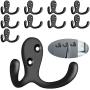 10 Pack Double Prong Robe Towel Hooks Wall Hooks for Towels Heavy Duty Towel Hanger Towel Holder for Bathroom Bedroom Kitchen, Bathroom Accessories Black