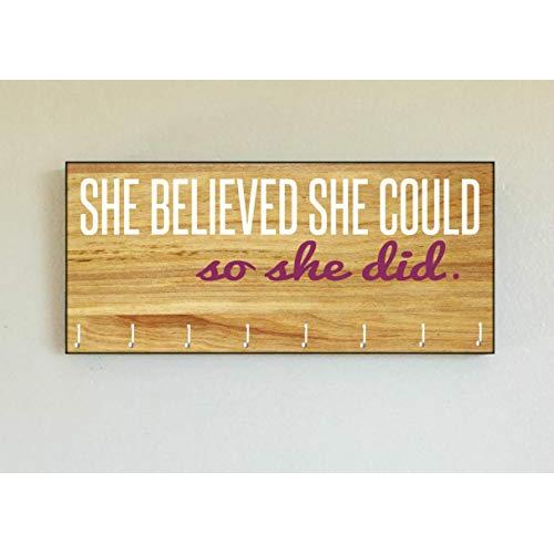 Race Medal Holder/Running Medal Hanger SHE BELIEVED SHE COULD SO SHE DID- Wood Wall Mounted Medal Organizer. CUSTOMIZATION Available