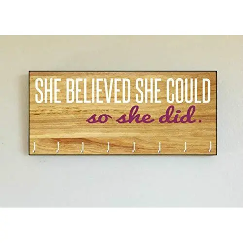 Race Medal Holder/Running Medal Hanger SHE BELIEVED SHE COULD SO SHE DID- Wood Wall Mounted Medal Organizer. CUSTOMIZATION Available Race Medal Holder/Running Medal Hanger SHE BELIEVED SHE COULD SO SHE DID- Wood Wall Mounted Medal Organizer. CUSTOMIZATION Available