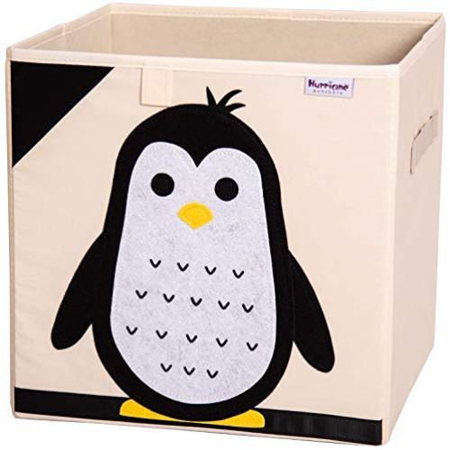 Hurricane Munchkin 13 inch Animal Cube Storage Bin. Soft Fabric Animal Toy Storage Boxes for Cube Organizers. Kids Storage Cubes for Baby, Toddlers, Girls, Boys, Nursery & Playroom (Penguin)