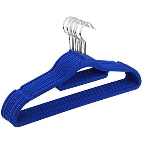 10pcs Random Color Non-Slip Ultra-Thin 360 Degree Swivel Flocked Adult Clothes Hangers with Tie Bar, Notched Shoulders