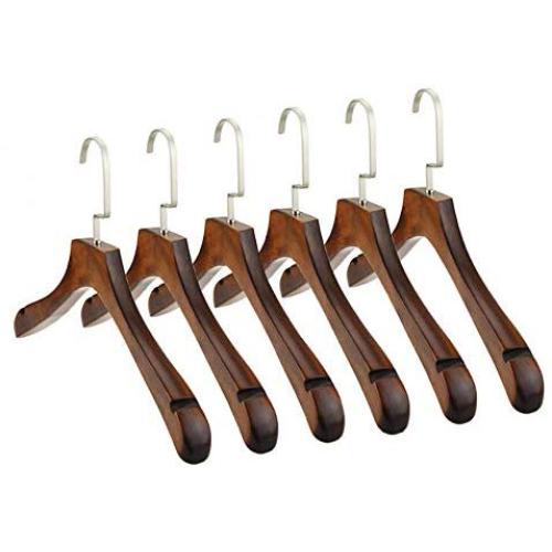 Solid Wood Save Space Retro Clothes Hanger Smooth Non Slip Stand Coat Rack Adult Storage Wide Shoulder Simple Closets Suit 5pcs