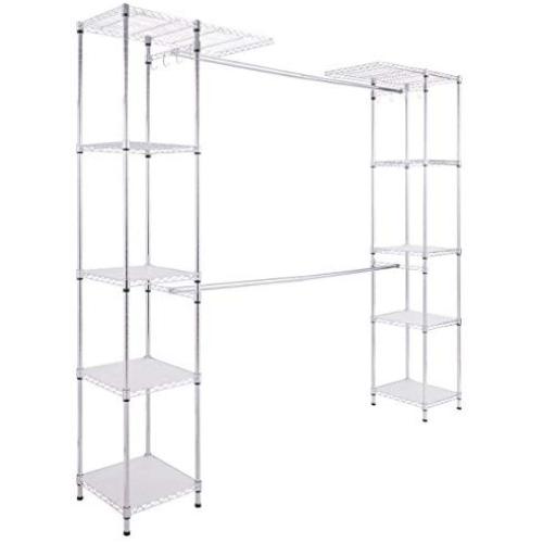 Closet Organizer Expandable Free Standing Clothes Hanger Rack Shelves Heavy Duty