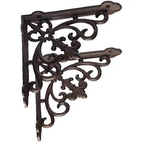 2 Pack Ornate Cast Iron Farmhouse Fleur de lis Antique Style Brown/Black Shelf Bracket & Plant Hanger Perfect for Shelves Around The House 1.5-Inch x 7.5-Inch x 7.5-Inch CI152 2 Pack Ornate Cast Iron Farmhouse Fleur de lis Antique Style Brown/Black Shelf Bracket & Plant Hanger Perfect for Shelves Around The House 1.5-Inch x 7.5-Inch x 7.5-Inch CI152