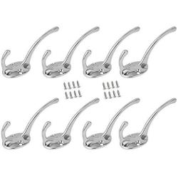 Rannb 8pcs Wall Mounted Heavy Duty Double Hanger Hooks Coat Hat Hook witth Install Screws (Silver Tone)