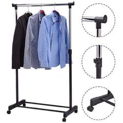 1pcs Adjustable Rolling Clothes Hanger Coat Rack Floor Hanger Storage Wardrobe Clothing Drying Racks with Shoe Rack