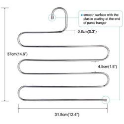 Eityilla S Type Clothes Pants Hangers Stainless Steel Space Saving Hangers 5 Layers Closet Storage Organizer for Jeans Trousers Tie Belt Scarf (6-Pieces)