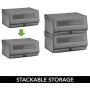 mDesign Stackable Fabric Closet Storage Organizer Shoe Boxes Bin - Modern Holder for Storing Mens and Womens Dress Shoes, Boots, Pumps, Sandals, Flats - Window, Hinged Lid, 4 Pack - Dark Gray