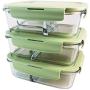 3 & 2 Compartments Glass Meal Prep Containers (3-Pack) | Airtight Glass Food Storage Containers with Lids | BPA-FREE Leakproof Bento Boxes Glass Lunch Boxes Compartments | Freezer, Oven, Microwave Safe