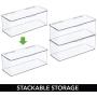 mDesign Stackable Plastic Kitchen Pantry Cabinet/Refrigerator Food Storage Container Bin Boxes with Lid - Organizer for Packets, Snacks, Produce, Pasta - BPA Free - Holds 4.7 Quarts, 4 Pack - Clear