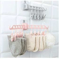 5pcs Random Color Wall-Mounted 10 Clips Portable Socks Cloth Hanger Rack Clothespin Drying Rack Sock Holder Wardrobe Storage Cloth Hangers