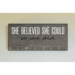 Race Medal Holder/Running Medal Hanger SHE BELIEVED SHE COULD SO SHE DID- Wood Wall Mounted Medal Organizer. CUSTOMIZATION Available