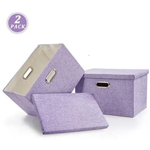 File Storage Box, Collapsible Decorative Linen Filing & Storage, Portable Office Doucment Organizer | Letter/Legal, 2 Pack