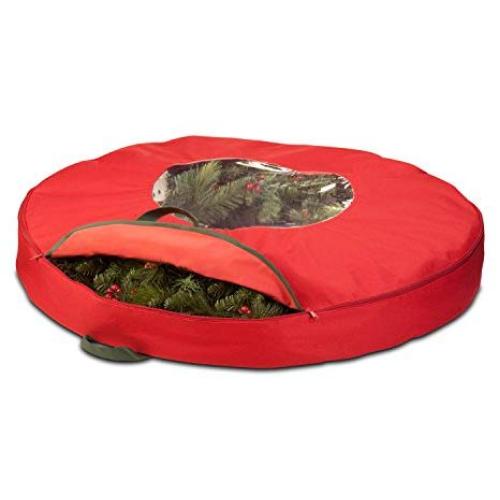 Honey-Can-Do SFT-02927 36-Inch Canvas Wreath Storage, Red