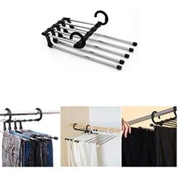 5pcs Random Color 5 in 1 Clothes Hangers Multi-Functional Pants Storage Rack Adjustable Stainless Steel Wardrobe Pants Shelves