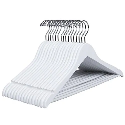 Amber Home Gugertree Solid Wooden Hangers Wood Suit Coat Hanger, White Color Finished with Non-Slip Bar (16) Amber Home Gugertree Solid Wooden Hangers Wood Suit Coat Hanger, White Color Finished with Non-Slip Bar (16)