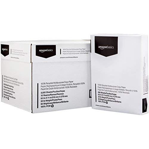 AmazonBasics 30% Recycled Multipurpose Copy Printer Paper - 8.5 x 11 Inches, 10 Ream case (5,000 Sheets)