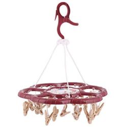 uxcell Plastic Household Flower Shaped Swivel Hook 24 Clips Drying Rack Clothes Hanger Dark Red