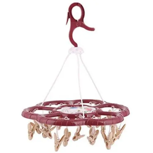 uxcell Plastic Household Flower Shaped Swivel Hook 24 Clips Drying Rack Clothes Hanger Dark Red uxcell Plastic Household Flower Shaped Swivel Hook 24 Clips Drying Rack Clothes Hanger Dark Red