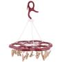 uxcell Plastic Household Flower Shaped Swivel Hook 24 Clips Drying Rack Clothes Hanger Dark Red