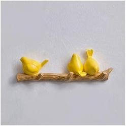 XIAOLI Coat Rack Wall Mounted Coat Rack Birds On Tree Branch Hanger for Coats Hats Keys Towels Clothes Storage Hanger Resin Coat Hook Coat Hook (Color : Yellow, Size : 3 Hook)