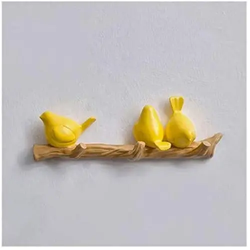 XIAOLI Coat Rack Wall Mounted Coat Rack Birds On Tree Branch Hanger for Coats Hats Keys Towels Clothes Storage Hanger Resin Coat Hook Coat Hook (Color : Yellow, Size : 3 Hook)