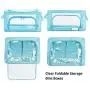 DoDoMagxanadu Clear Foldable Storage Bins Boxes, Toy Storage Boxes Stackable Closet Container Organizer Basket with Clear Window for Clothes, Bedding and Kids Toy (Blue, 22L(15.3x11.4x7.8))