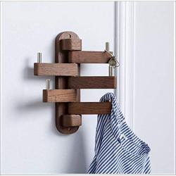 GCFBCL Solid Wood Swivel Coat Hooks Folding Swing Arm 5 Hat Hanger Rail Multi Foldable Arms Towel/Clothes Hanger for Hanging Coat, Belt, Keys, Headset, Etc. in The Home, Kitchen, Bathroom,Walnutcolor