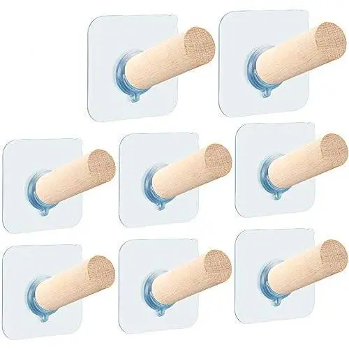 Self Adhesive Hooks Hat Hooks for Wall Rack Natural Extended Wooden Pegs Handmade Craft Modern Wood Coat Hooks Cap Hanger- Bathroom Door Cloest Entryway Wardrobe-8 Pack Self Adhesive Hooks Hat Hooks for Wall Rack Natural Extended Wooden Pegs Handmade Craft Modern Wood Coat Hooks Cap Hanger- Bathroom Door Cloest Entryway Wardrobe-8 Pack