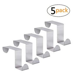 Over The Door Hook - Free Moving Adjustable Storage Organizer Rack for Hand Towel,Coat,Hat,Clothes,Hanger,Kraft Paper Bags,Towel Coat Rack Hats - Silver (5 Pack)