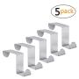 Over The Door Hook - Free Moving Adjustable Storage Organizer Rack for Hand Towel,Coat,Hat,Clothes,Hanger,Kraft Paper Bags,Towel Coat Rack Hats - Silver (5 Pack)