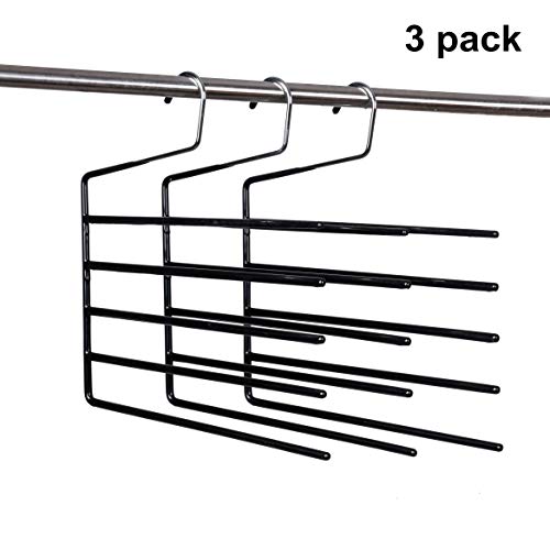 Amber Home Heavy Duty Deluxe Chrome Non-Slip 5 Tier Open Ended Slack Pants Trousers Hangers Clothes Hangers Clothing Hangers (3 Pack)