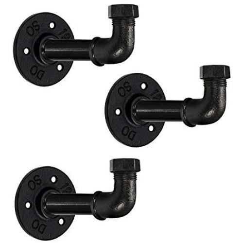 Sunmall Industrial Pipe Coat Hook Racks, Rustic Heavy Duty Wall Hooks for Hanging Clothes, DIY Black Towel Hook, Vintage Towel Holders for Bathrooms, Set of 3