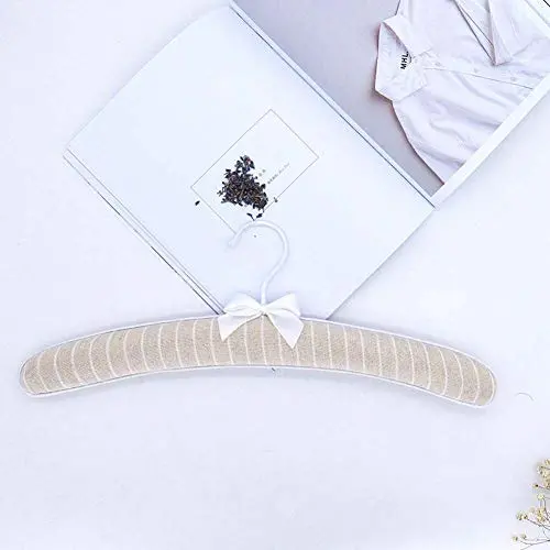 HOUTY Coat Hangers 16inch Thickly Foam Padded Set of 5 Elegant Striped Clothes Hanger with Chrome Hook, Beige HOUTY Coat Hangers 16inch Thickly Foam Padded Set of 5 Elegant Striped Clothes Hanger with Chrome Hook, Beige