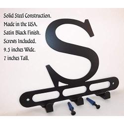 Capital Letter S Monogram Wall Hook Hanger. Satin Black. Solid Steel. Screws Included.