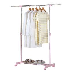 Mai Floor Hanger Bedroom Metal Clothes Coat Rack Single Pole Retractable Adjustment (Color : Pink)