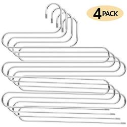 Evanee S-Type Stainless Steel Clothes Pants Hangers with 5 Layers Storage Rack Space Saving for Pants Jeans Scarf Hanging [4 Pack]