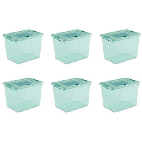 Sterilite 15057Y06 25 Qt, 24L Fresh Scent Box, Aqua Tent base with Aqua Chrome Lid & Teal Splash Latches, 6-Pack