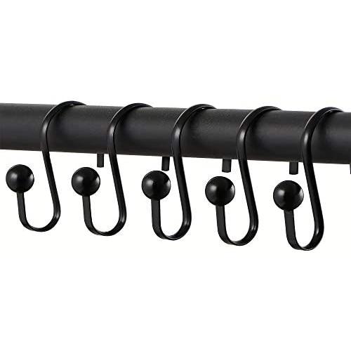 Metal Shower Curtain Hooks,Rust Resistant Shower Hooks Rings,Oil Rubbed Shower Hooks for Curtain,Decorative Curtain Hooks for Bathroom,Set of 12 (Black)