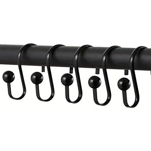 Metal Shower Curtain Hooks,Rust Resistant Shower Hooks Rings,Oil Rubbed Shower Hooks for Curtain,Decorative Curtain Hooks for Bathroom,Set of 12 (Black) Metal Shower Curtain Hooks,Rust Resistant Shower Hooks Rings,Oil Rubbed Shower Hooks for Curtain,Decorative Curtain Hooks for Bathroom,Set of 12 (Black)