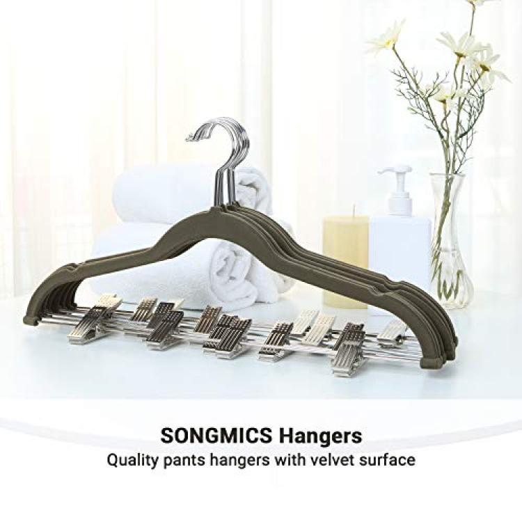 SONGMICS 30-Pack Pants Hangers, 16.7 Inch Velvet Trousers Hangers, with  Adjustable Clips, Heavy Duty, Non