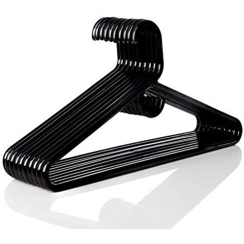 TINEFF Heavy Duty Plastic Hangers. Black Color, 24 Pack. Made in USA
