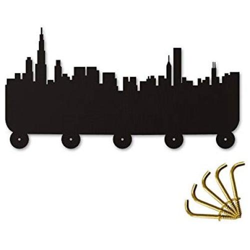 Beautiful America Chicago Skyline Creative Tourist Attraction Home Decor Wall Art Wall Hooks Clothes Coat Hooks Bedroom Living Room Decor Towel Hooks Hanger