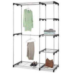 nitipezzo Stylish Extra Storage, Silver Coated Steel Frame Removable Center Bar, Closet Organizer Storage Rack Portable Clothes Hanger Home Garment Shelf Rod G68,