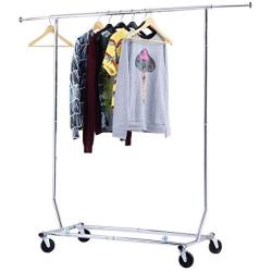 Wichai Shop 250lbs rack hanger rolling garment clothes heavy duty steel, chrome finish, single bar clothing adjustable collapsible portable commercial hanging US