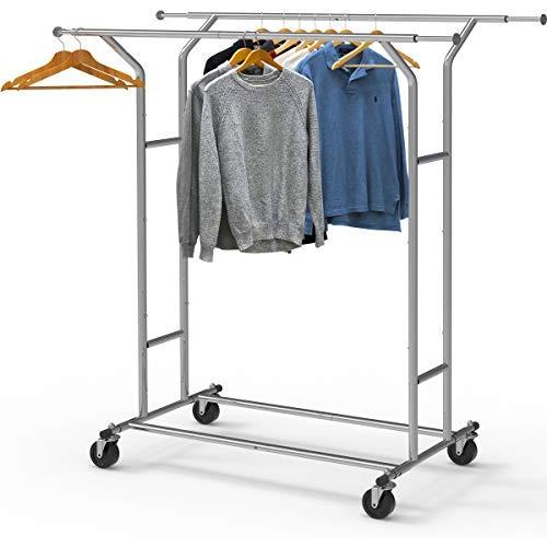 Simple Houseware Heavy Duty Double Rail Clothing Garment Rack, Chrome