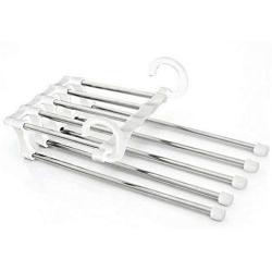 5pcs Random Color 5 in 1 Pant Rack Stainless Steel Clothes Hangers Multi-Functional Wardrobe Magic Hanger