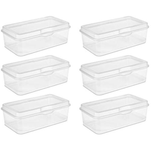 Sterilite 18058606 Large Flip Top, Clear, 6-Pack