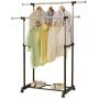Black & Silver Portable Rolling Adjustable Clothes Rack Double Rail Hanging Garment Bar Heavy Hanger Space Saving Design Compact Durable