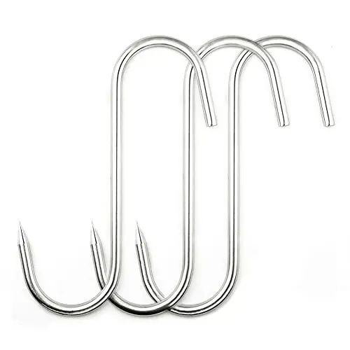 ZUZZEE 10 Inch Meat Hooks 10mm Heavy Duty S-Hooks Stainless Steel Butcher Hooks Meat Processing for Smoker Poultry Hanging BBQ Grill Cooking Hook Tool (3 Pack)